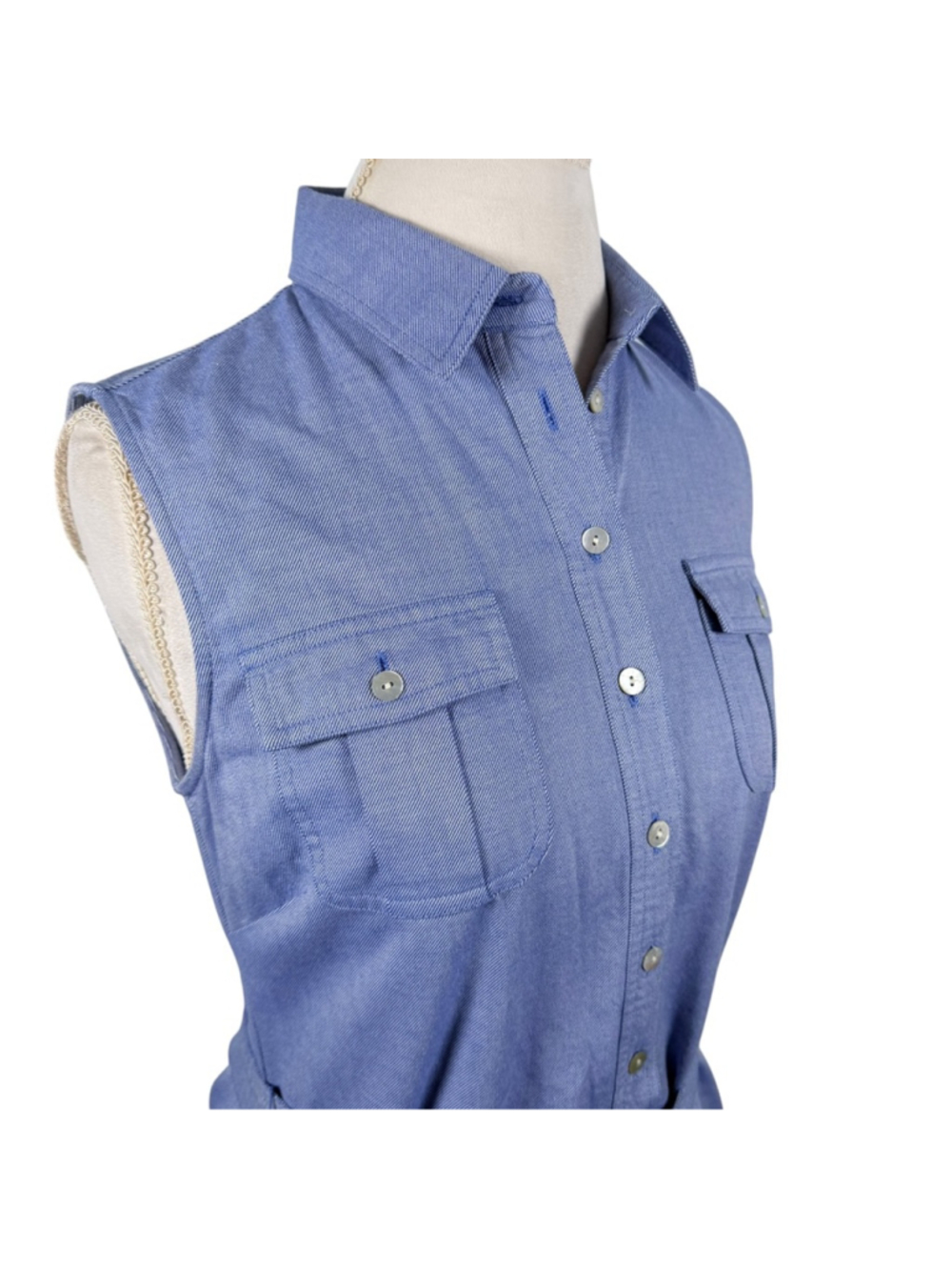 Vineyard Vines Denim Shirt Dress 100% Cotton Blue Border Stripe Belted Size 2 - Picture 9 of 11